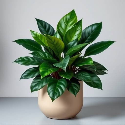 Zamioculca em um vaso moderno, com folhas verde-escuras brilhantes.